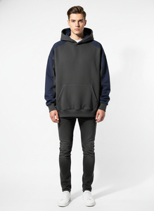 Sudadera con Capucha para Hombre, Estilo Urbano, Color Sólido, con Paneles en Contraste, Forro Polar, Talla Grande - Product Image 2