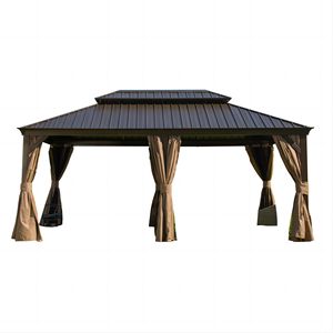 Pérgola y Gazebo Metálico Permanente para Exteriores con Techo Doble de Acero Galvanizado y Estructura de Aluminio Rígida de 12 x 18 pies - Product Image 1