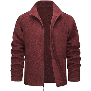 Men's Beige Fleece <b>Zip</b>-<b>Up</b> <b>Jacket</b> Regular Fit Stand Collar Casual Winter Wear Breathable Knitted Material Eco-Friendly Patchwork - Product Image 5