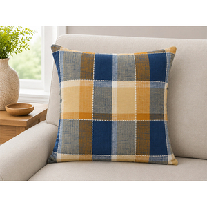 Cotton Yarn Dyed Plaid Cushion <b>Cover</b> | Decorative Check Throw Pillow <b>Cover</b> for <b>Sofa</b>, <b>Bed</b> & Home - Product Image 3