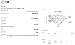 เอ็น.เอ็น. แหวนเพชรเมลีทรงกลมขนาด 0.39 กะรัต ได้รับการรับรองจาก IGI เพชรเพาะเลี้ยงในห้องปฏิบัติการ ความสะอาดระดับ VVS1 สี D สำหรับผู้หญิง - Product Image 3