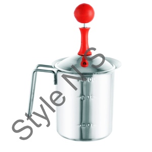 Stainless Steel Milk Shaker with Wire Handle and Orange Color Top Grip Stainless Steel Milk Warmer with Long Handle - Product Image 1