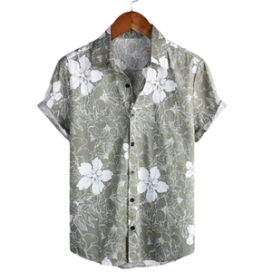 Camisa Hawaiana de verano de manga corta con botones de algodón con Impresión digital personalizada informal para hombres - Product Image 6