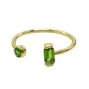 Solid 925 <b>Sterling</b> <b>Silver</b> Gold Plated <b>Adjustable</b> Cuff <b>Ring</b> With Emerald Cut Chrome Diopside Gemstone Minimalist Geometric Design - Product Image 1