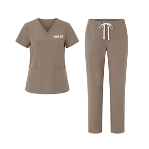 Conjunto de Uniforme Médico para Mujer Hawk Eye, Top con Cuello en V y Bolsillos, Pantalones con Cordón, Ropa de Trabajo para Hospital - Product Image 1