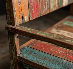 Handcrafted Reclaimed Wood <b>Bench</b> Unique Multi Color Vintage Style Perfect Modern Farmhouse Outdoor <b>Dining</b> Room Eco Friendly - Product Image 5