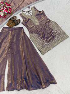 Conjunto de Fiesta Estilo Bollywood de Georgette Sintética Pesada para Mujer, Top, Sharara, Palazzo, Dupatta, Bordado con Lentejuelas de 5mm, Estilo Indio Rápido - Product Image 6