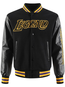 Chaqueta Varsity de Hombre con Mangas de Cuero de Alta Calidad, Cierre de Botones, Forro Polar Informal, Bordado Legend en la Parte Delantera, Cierre de Botones Informal - Product Image 1