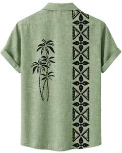 Chemise à manches courtes boutonnée à imprimé tribal vert sauge, vêtements de plage décontractés pour hommes, fabricant OEM sur mesure, approvisionnement en gros - Product Image 2