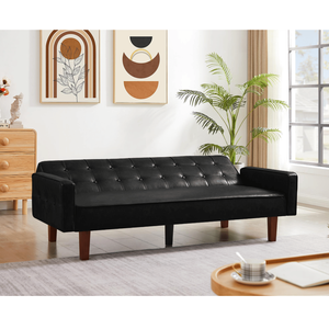 Juego de Sofá Cama Convertible Negro con Botones Tapizados en Cuero PU para Salas de Estar y Dormitorios - Product Image 3