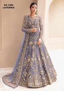 Robe de bal en organza brodée KB-1082, manches longues, col rond, longueur au sol, style vintage, couleur bordeaux et bleu ciel - Product Image 3