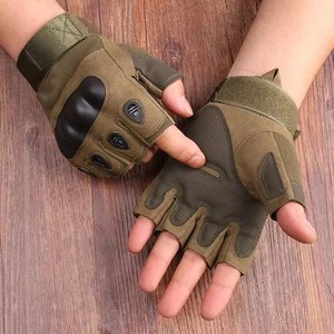 Breathable Anti <b>Slip</b> Protection Tactical Gloves <b>Half</b> Finger Leather Hook & Loop Closure Unisex Cycling Gloves - Product Image 4