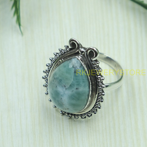Natural Larimar Gemstone <b>Ring</b> 925 Sterling Silver Handmade Boho Vintage Designer <b>Statement</b> <b>Ring</b> Women Jewelry for Christmas Gift - Product Image 4