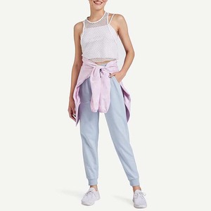 Pantalon de jogging décontracté pour femme, bleu clair, taille mi-haute, avec cordon de serrage, en molleton de coton uni, coupe régulière, longueur cheville - Product Image 2