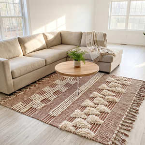 Tapis Bohème Géométrique Très Demandé, Tapis de Sol Bohème Tressé à la Main à Prix Abordable avec Franges, Tapis de Salon à Poils Moyens - Product Image 2