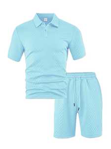 Conjunto de Camisa Polo Negra Acolchada y Pantalones Cortos para Hombre, Atuendo Casual de Dos Piezas para Verano, Transpirable y Ligero - Product Image 5