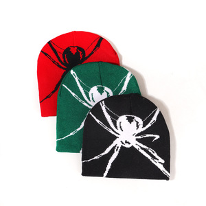 Unisex Acrylic Knit Beanie <b>Black</b> <b>White</b> Spider Pattern Y2K Adjustable Winter <b>Hat</b> 56-58CM Casual for Adults - Product Image 2