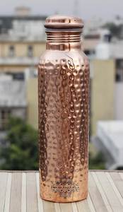 Copper Water <b>Bottle</b> Hammered Finish Vintage Design Portable Travel Drinkware with Lid - Product Image 2