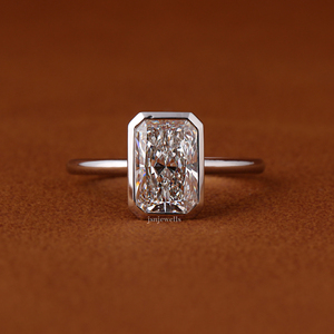 Anillo de Compromiso con Diamante Cultivado en Laboratorio, Corte Radiante, Engastado en Bisel, para Mujer, Oro Blanco de 14K/18K, Anillo de Boda Solitario - Product Image 1