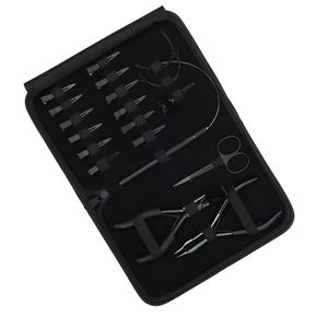 Hair Extension Tools Kit Pulling Loop Tool Rexine <b>Case</b> Mini Scissor Curved <b>Needle</b> Styling Clips Parting Finger Crimping Plier - Product Image 1