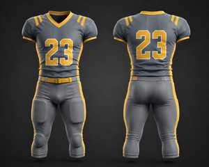 Uniforme de football américain personnalisé, maillot sublimé gris et jaune, pantalon rembourré, vêtements de sport ajustés pour hommes, toutes saisons - Product Image 1