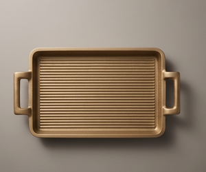 Luxury Striped Rectangular Gold Metal Serving <b>Tray</b> <b>Handle</b> Platter Coffee Table Centerpiece Dish For Living Room Event Supply - Product Image 1