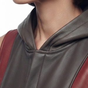 Chaleco de cuero OEM sin mangas para mujer, 100% cuero, con cremallera frontal, chaleco con capucha de cuero para mujer - Product Image 4
