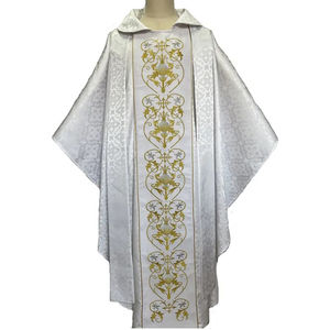 Venta al por mayor: Nueva colección 2026 de alta calidad, tela jacquard blanca con bordado dorado, casulla y túnica de obispo hechas a medida. - Product Image 5