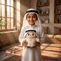 Poupée en peluche personnalisée avec des caractères arabes traditionnels, détails brodés à la main, poupée rembourrée, décoration mignonne, peluches pour offrir en cadeau pour l'Aïd