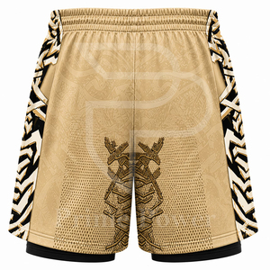Conjunto de Uniforme de Baloncesto Personalizado al por Mayor, Diseño Geométrico Dorado y Negro, Sublimado, Malla Transpirable de Secado Rápido, Unisex para Adultos - Product Image 5