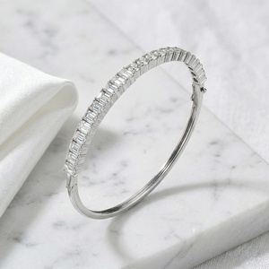 4.00CTW Round and Emerald Cut Diamond <b>Bangle</b> Bracelet Prong <b>Set</b> Solid <b>Gold</b> Mixed Shape Stone Statement Jewelry Gift for Women - Product Image 3