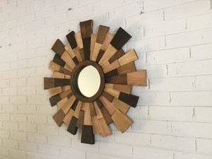 Handmade Rustic Farmhouse Bohemian Modern Rustic 4mm Thick Wooden Sunburst Decorative Wall <b>Mirror</b> for Living Room Bedroom Home - Product Image 2