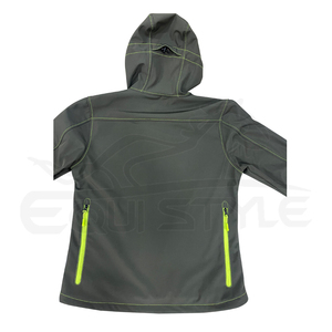 Vestes Softshell en gros, vert olive, imperméables, coupe-vent à capuche, fermeture éclair néon, logo personnalisé, veste de trekking et de randonnée pour hommes - Product Image 3