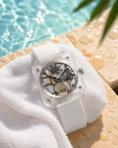 Montre tourbillon à remontage manuel pour homme, entièrement transparente, verre saphir, boîtier en plastique, bracelet en caoutchouc, montre tourbillon manuelle - Product Image 5