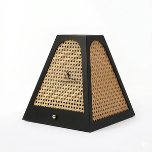 Pyramid-Shaped Wooden Arabic <b>Bakhoor</b> Burner With Rattan Mesh Panels And Storage Drawer, Ideal For Incense And <b>Oud</b> Fragrance Use - Product Image 2