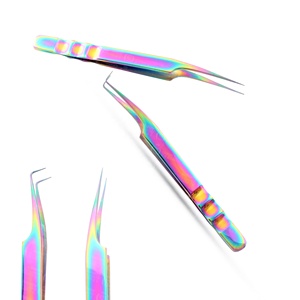 Pince à épiler pour extensions de cils, marque privée, en acier inoxydable multicolore, à pointe précise, antidérapante - Product Image 2