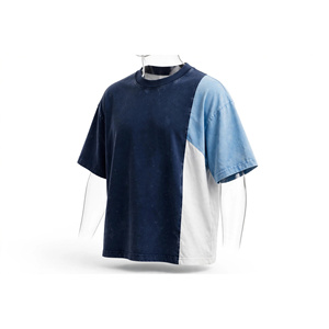 Men's Oversized Raglan Sleeve T-Shirt-Dark Blue for Sky Blue & <b>White</b> Tri-Color Block Mineral Wash Tee - Product Image 3