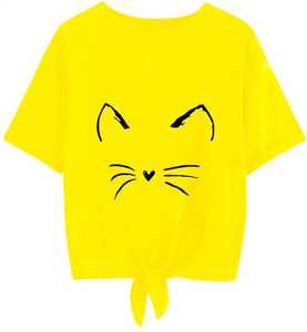 Women's <b>Cat</b> Face Graphic <b>T</b>-Shirt White Whisker Print Tie Front Knotted Crop Top Casual Round Neck Tee Casual <b>T</b>-Shirt Tie Hem Top - Product Image 5