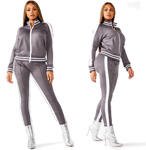 Combinaison de Jogging pour femmes, vêtements bon marché avec col et boutons côtelés à fermeture éclair frontale, survêtement à rayures latérales, coupe Slim Fit, livraison gratuite - Product Image 2