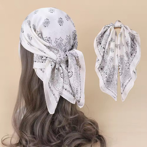90 X 90cm Women Satin Silk Hijab Head <b>Scarf</b> Floral Printed Summer Designer Satin Silk Hair Wrap <b>Square</b> <b>Scarves</b> - Product Image 4