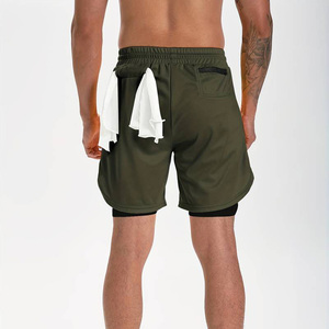 กางเกงวิ่งผู้ชายแบบ 2-in-1 สองชั้น แห้งเร็ว สำหรับออกกำลังกาย ฟิตเนส เทรนนิ่ง กีฬา พร้อมซับในรัดรูปและกระเป๋าซิป - Product Image 6