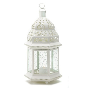 Lanterne à bougie en métal et verre à prix de gros avec finition blanche pour la décoration de la maison et du jardin, lanterne suspendue en promotion - Product Image 1