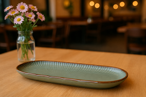 <b>Ceramic</b> Serving Platter for Momos, Sushi & Snacks – Long Oval Dinner <b>Plate</b> Modern <b>Ceramic</b> Oval Serving Tray – Elegant Platter - Product Image 3