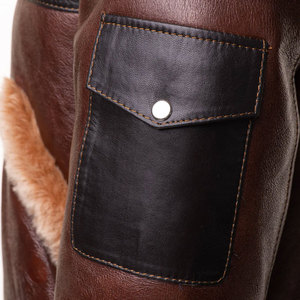 <b>Men</b> Classic 100% Genuine Sheepskin <b>Leather</b> <b>Brown</b> Sheep <b>Leather</b> Knitted Bomber <b>Jacket</b> Plus-Size Winter <b>Men</b> Fox Fur Collar Zipper - Product Image 4