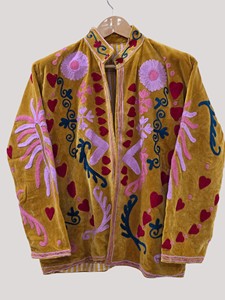 Hand Embroidered Velvet Mandarin Collar Jacket Full Sleeve Plus Size Women'<b>s</b> Autumn Floral Pattern Prairie Chic Style - Product Image 3