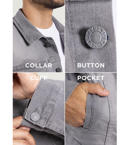 Men's Gray <b>Denim</b> <b>Jacket</b> Regular Fit Button Fly Solid Color Casual Autumn Cotton Washable Pockets Topstitch Stonewashed - Product Image 6