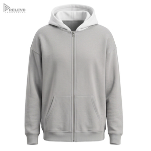 เสื้อฮู้ดซิปผ้าฟลีซคอตตอน 100% หนานุ่มพิเศษ สีเทาอ่อนขาวสองสี แบบยูนิเซ็กซ์ มีซิปยาวเต็มตัว กระเป๋าแยกส่วน - Product Image 1