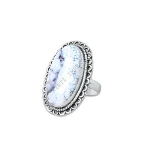 ขายส่งราคาโรงงานของแท้ Dendrite โอปอลรูปไข่ขอบพลอยตั้ง925สเตอร์ลิงเงินโซลิแทร์เครื่องประดับที่ดี - Product Image 1