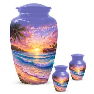 Aluminum Cremation Urn Beach Sunset Print Memorial <b>Keepsake</b> Vessel for Adult <b>Ashes</b> Decorative Funeral Use - Product Image 4