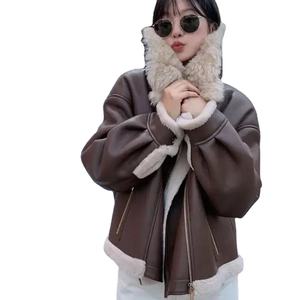 Abrigo de piel de lana de piel de oveja Real nueva chaqueta de lana gruesa para el hogar Top estilo corto tela de lona de motocicleta de calle alta - Product Image 1